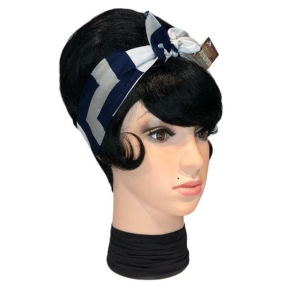 Blue, Silver and White Geometric Zig Zag Bandana Tie Headband - Picture 4 of 13